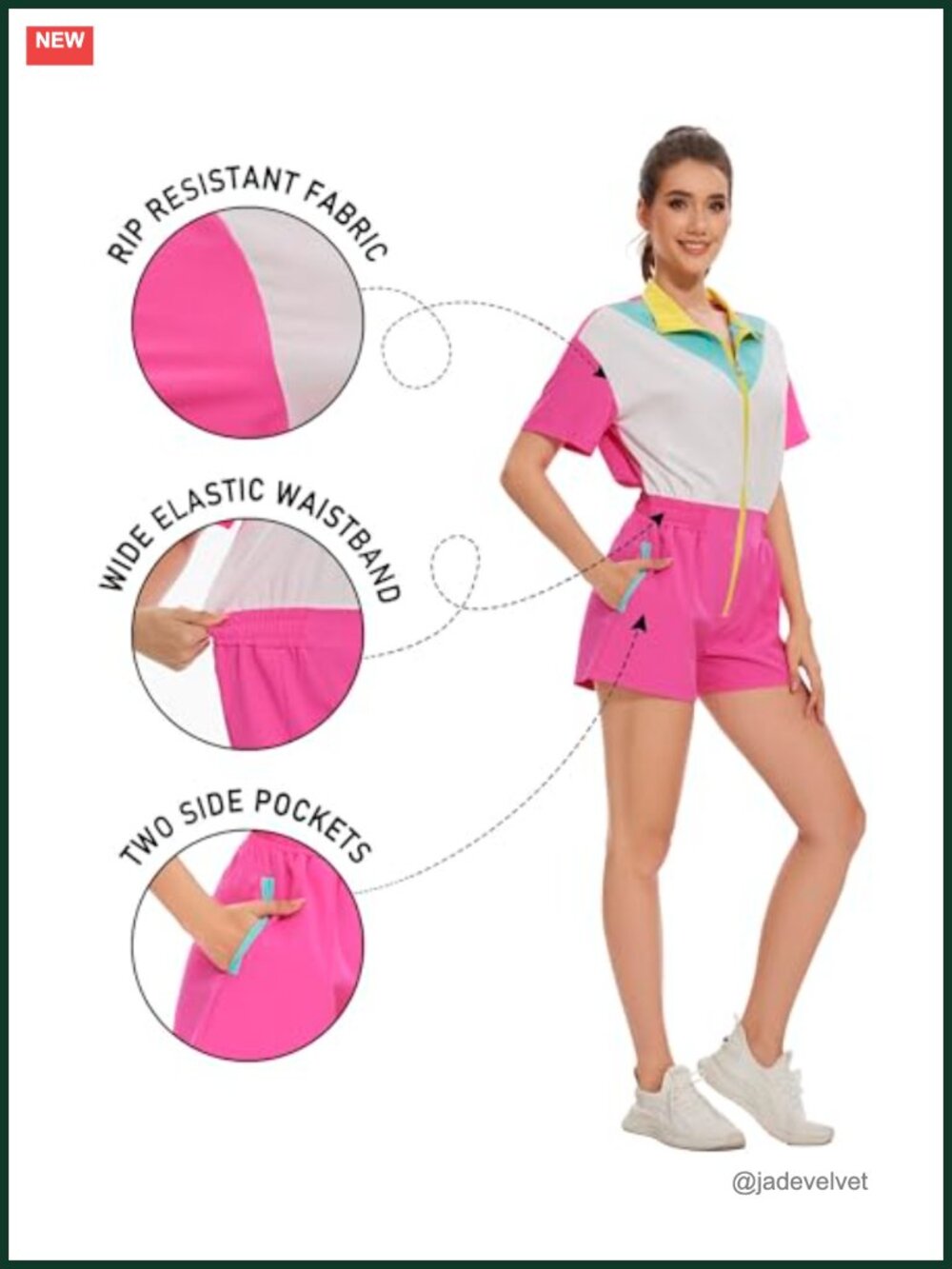 80s 90s Retro Jumpsuit Costume One Piece Track Suit Party Workout - Picture 5 of 6